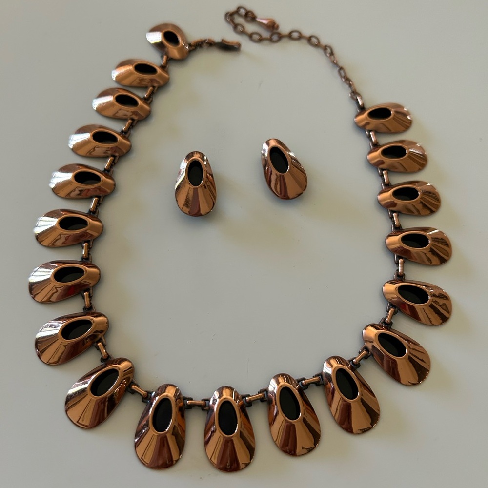 Vintage Modernist Designer Signed Renoir Honey Bear Jewelry Set Necklace